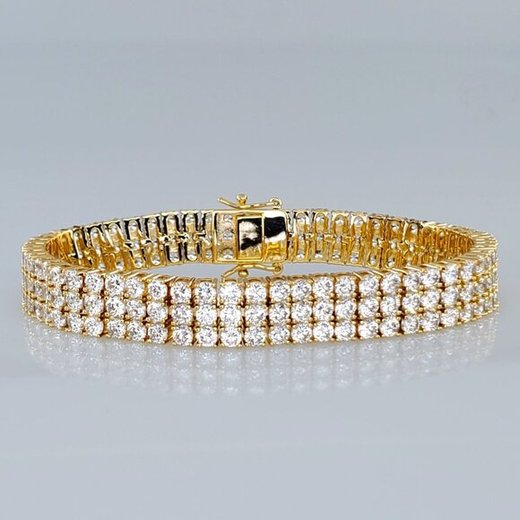 14K Gold Womens 2ct Diamond Triple Row Tennis Bracelet Ladies